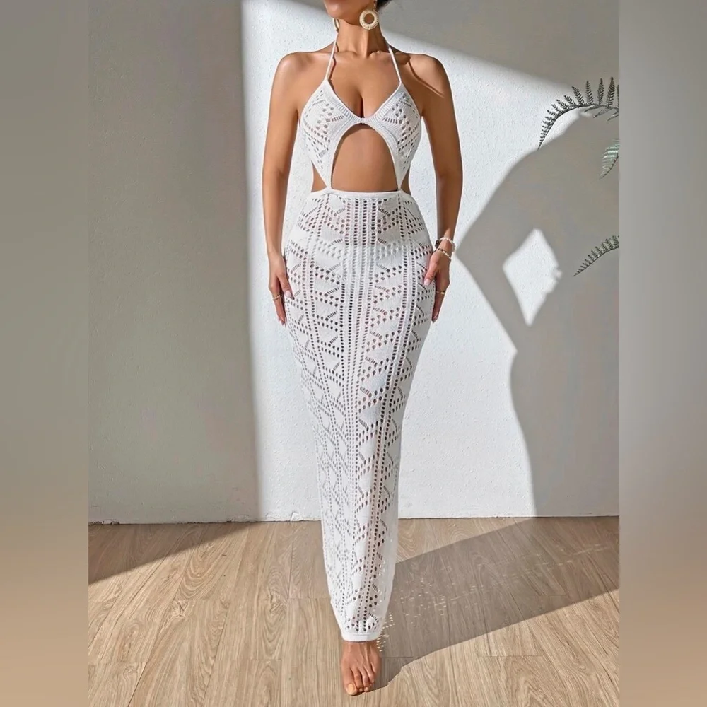 Cut Out Tie Backless Halter Neck Cover Up Dress - Picture 6 of 7